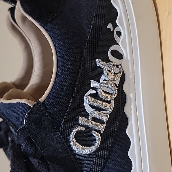 Chloe Lauren Black Canvas Embroidered Logo Sneakers - Picture 11 of 16